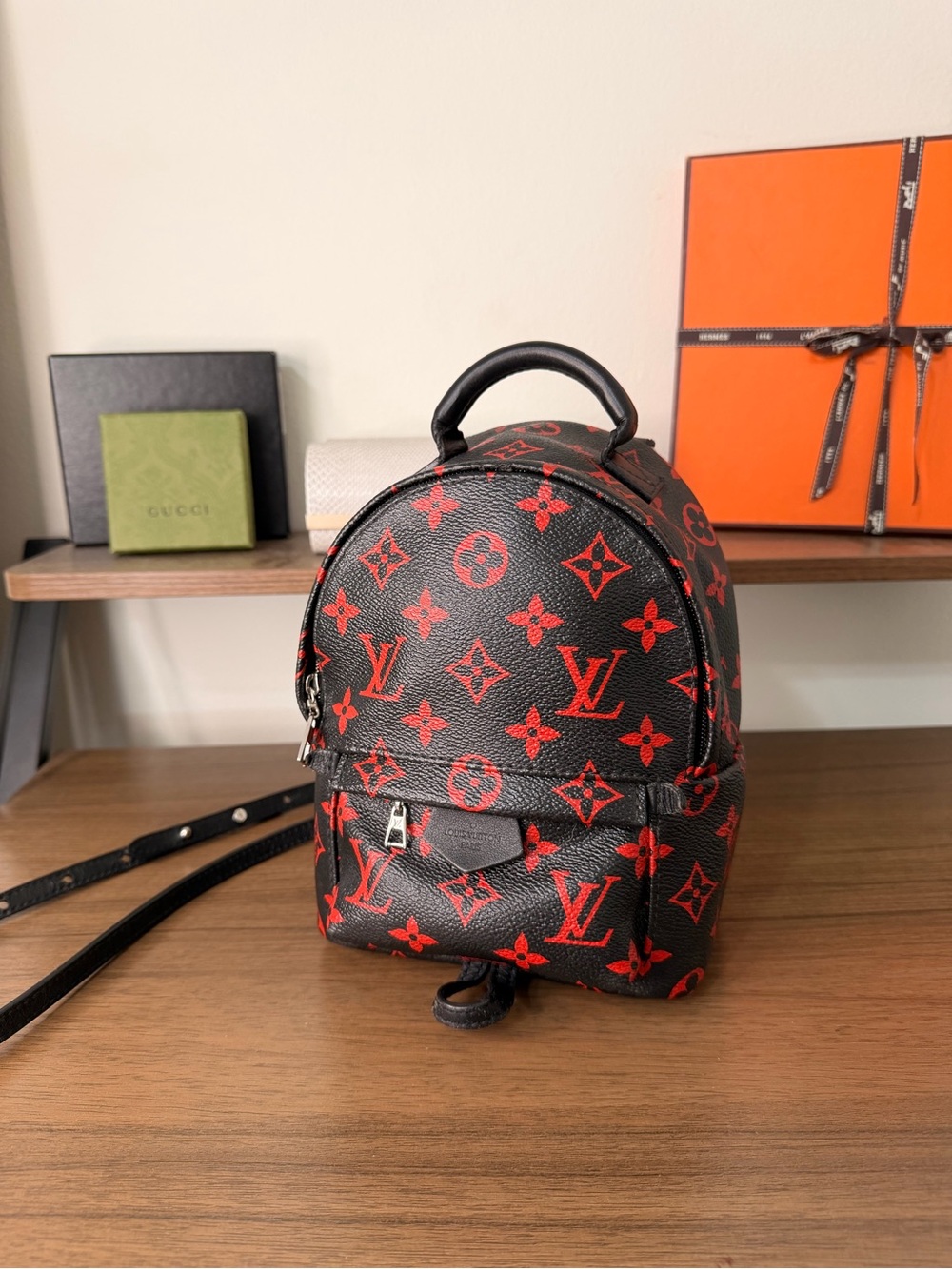 AUTHENTIC - Louis Vuitton Mini Palm Springs Infrarouge Backpack